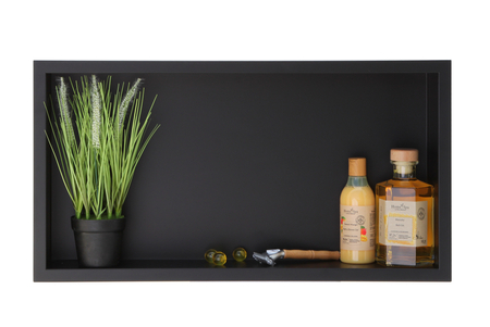 Niche murale Balneo Wall Box One Black 60 x 30 x 10 cm noire en acier inoxydable avec bride