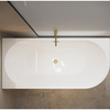 Baignoire îlot d'angle gauche Balneo AVOLA 150 x 75 cm blanche, en acrylique, avec cadre en acier inoxydable et 6 pieds stabilisateurs, avec trop-plein et bonde Gold