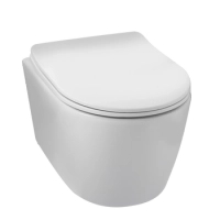 Cuvette WC suspendue Balneo Luxa rimless blanche sans bride avec abattant à fermeture libre en duroplast