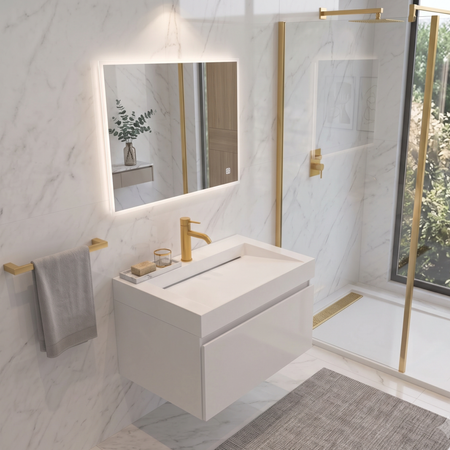 Vasque Veloria Solid Surface, Coco White, avec bonde linéaire, 60 cm