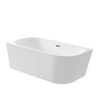 Baignoire îlot d'angle gauche Balneo AVOLA 160 x 80 cm blanche, en acrylique, avec cadre en acier inoxydable et 6 pieds stabilisateurs, avec trop-plein et bonde Mirror Gold