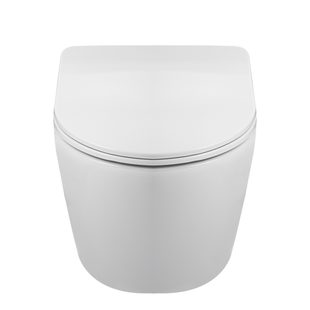 Cuvette WC suspendue Balneo Luxa rimless blanche sans bride avec abattant à fermeture libre en duroplast